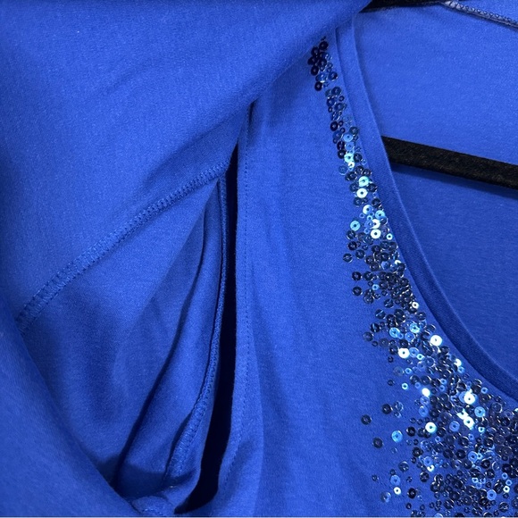 Quacker Factory XL royal blue tank w/long sleeve attached open front sweater - Picture 3 of 10